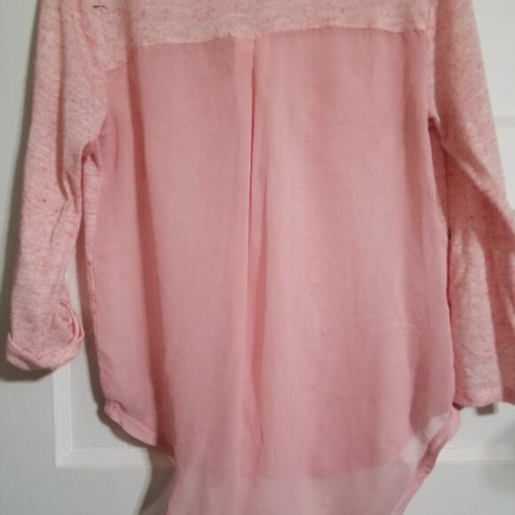 * EYELASH Pink Print Sheer Back Adjustable Sleeve Top Ladies XS - Picture 6 of 7
